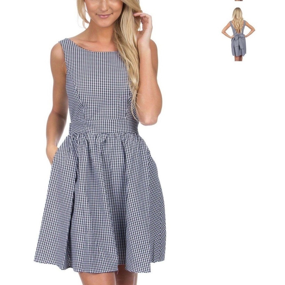 NWTS Lauren James Corbin 3001 Royal Gingham Strapless Dress M Retro Classic